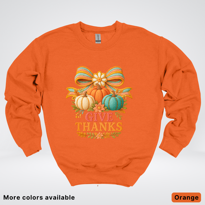 Give Thanks Crochet Thanksgiving Fall Pumpkin - Crewneck Sweatshirt