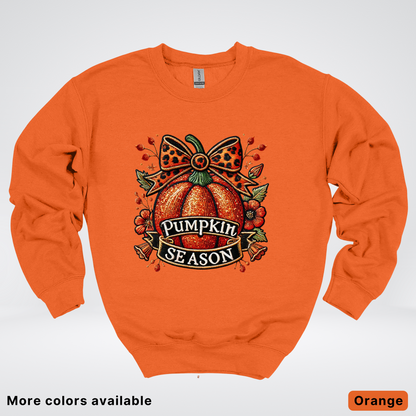 Pumpkin Season Leopard Print Bow Fall Autumn - Crewneck Sweatshirt