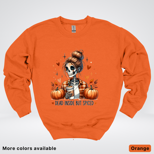 Dead Inside But Spiced Skeleton Coffee Pumpkin Fall - Crewneck Sweatshirt