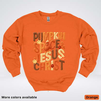 Pumpkin Spice & Jesus Christ Turkey & Flowers Crochet - Crewneck Sweatshirts