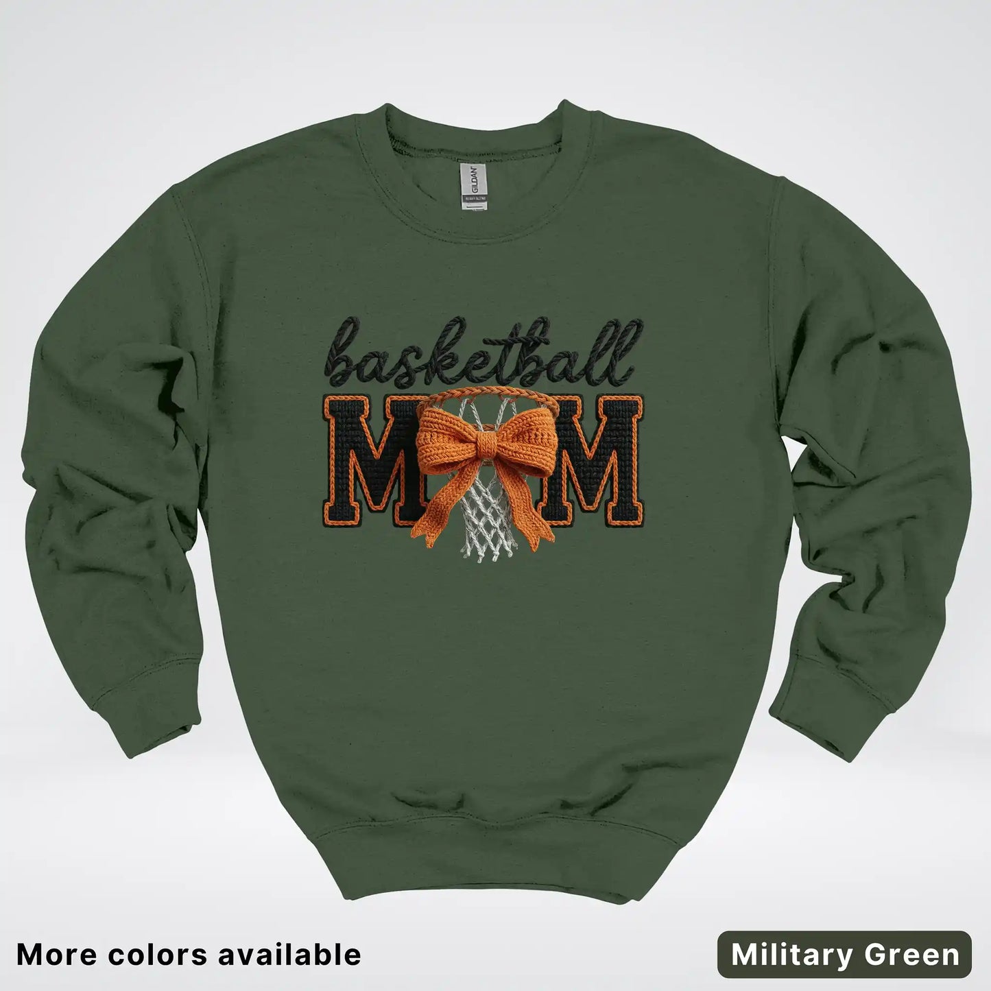 Basketball Mom – Faux Crochet Bow Basketball Graphic Crewneck Sweatshirt