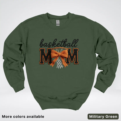 Basketball Mom – Faux Crochet Bow Basketball Graphic Crewneck Sweatshirt