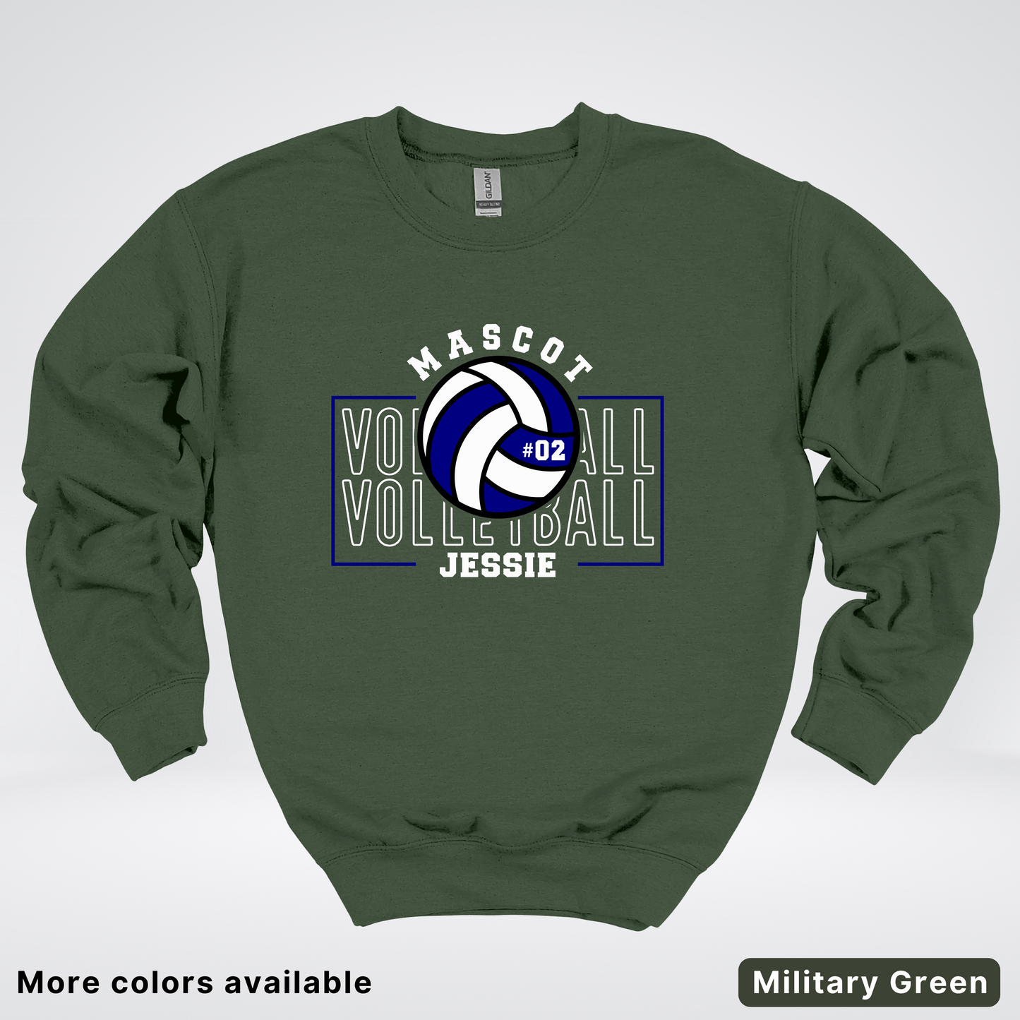 Custom Mascot, Number, & Name – Navy - Volleyball Design 13 Crewneck Sweatshirt