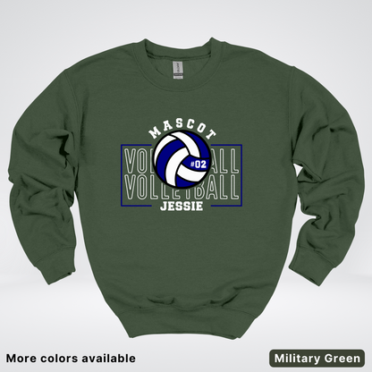 Custom Mascot, Number, & Name – Navy - Volleyball Design 13 Crewneck Sweatshirt