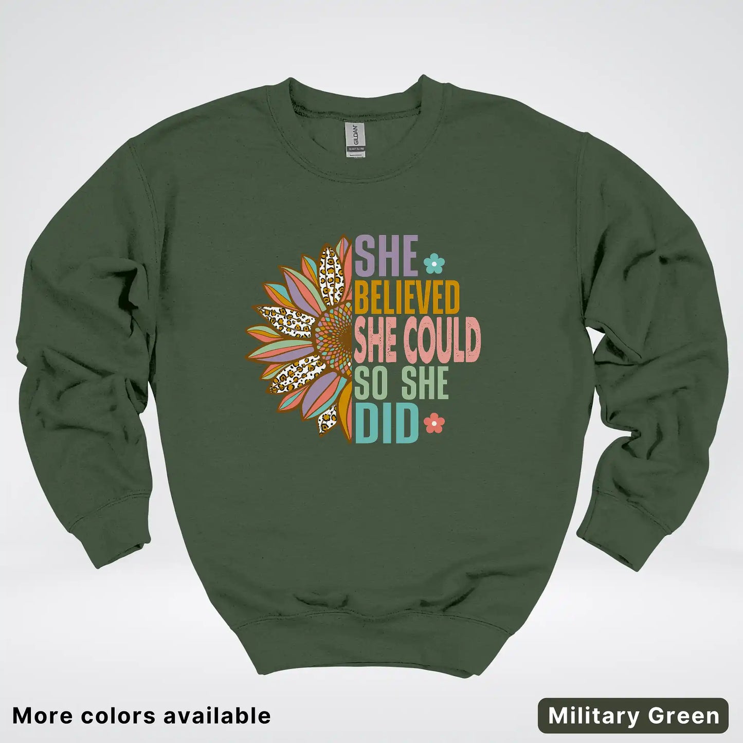 She Believed She Could So She Did – Sunflower Inspirational Graphic Crewneck Sweatshirt