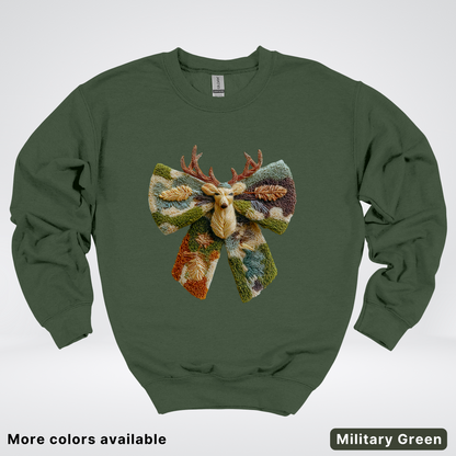 Neutral Woodland Bow Hook Yard Faux - Crewneck Sweatshirt