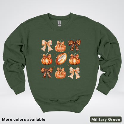 Football Coquette Ribbon Bow Plaid Pumpkin Fall - Sweatshirt