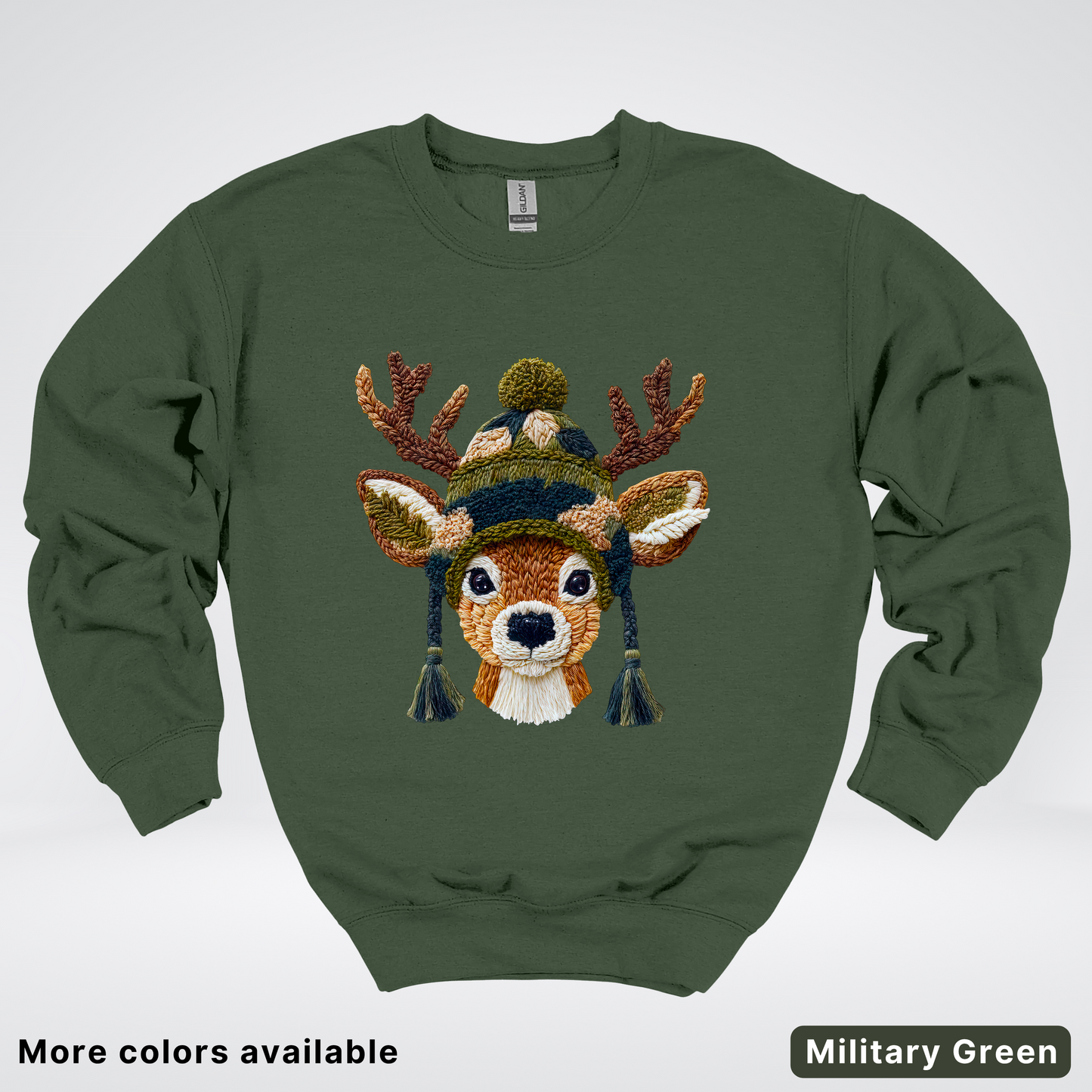 Cozy Winter Reindeer Hook Yard Faux Texture - Crewneck Sweatshirt