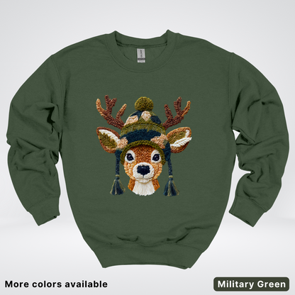 Cozy Winter Reindeer Hook Yard Faux Texture - Crewneck Sweatshirt