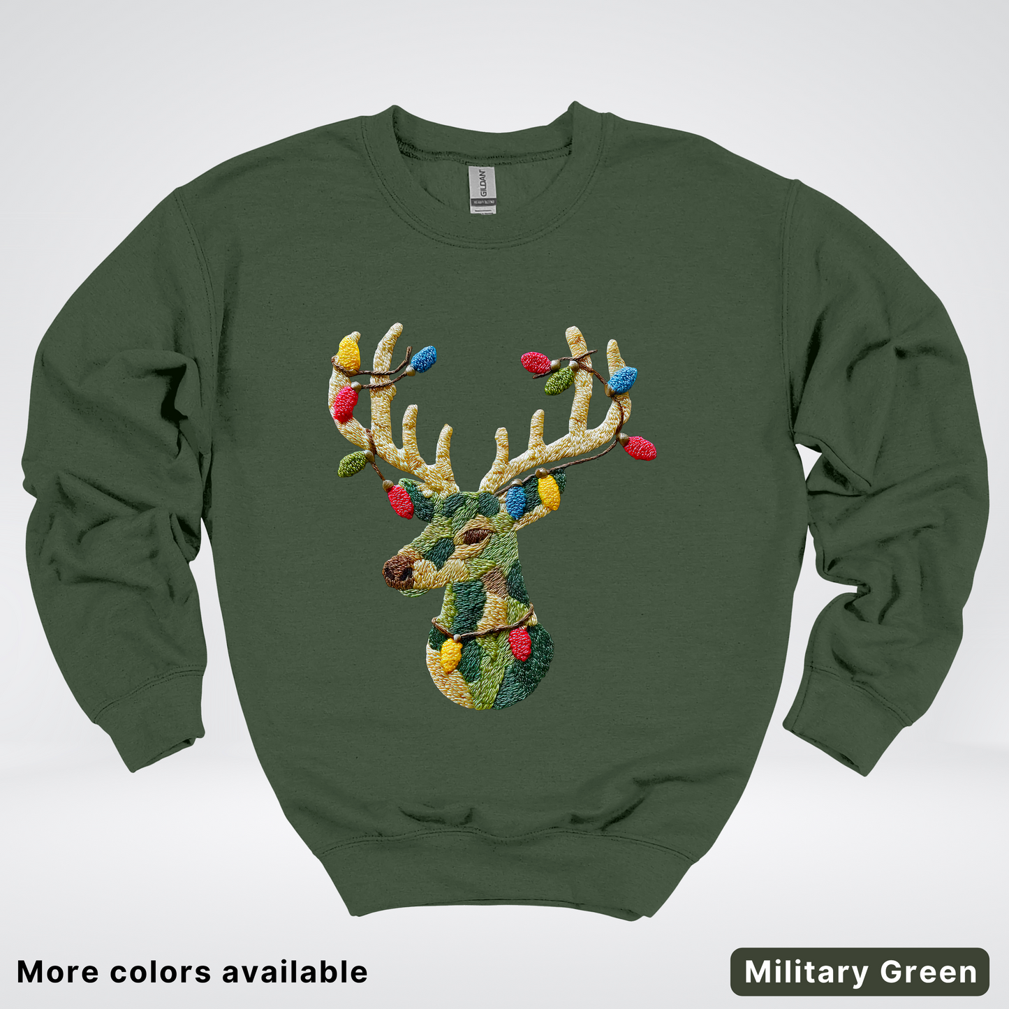 Festive Light-Up Reindeer Hook Yard Faux - Crewneck Sweatshirt