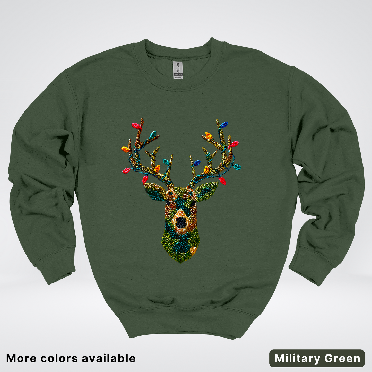 Rustic Reindeer Lights – Hook Yard Faux Texture - Crewneck Sweatshirt