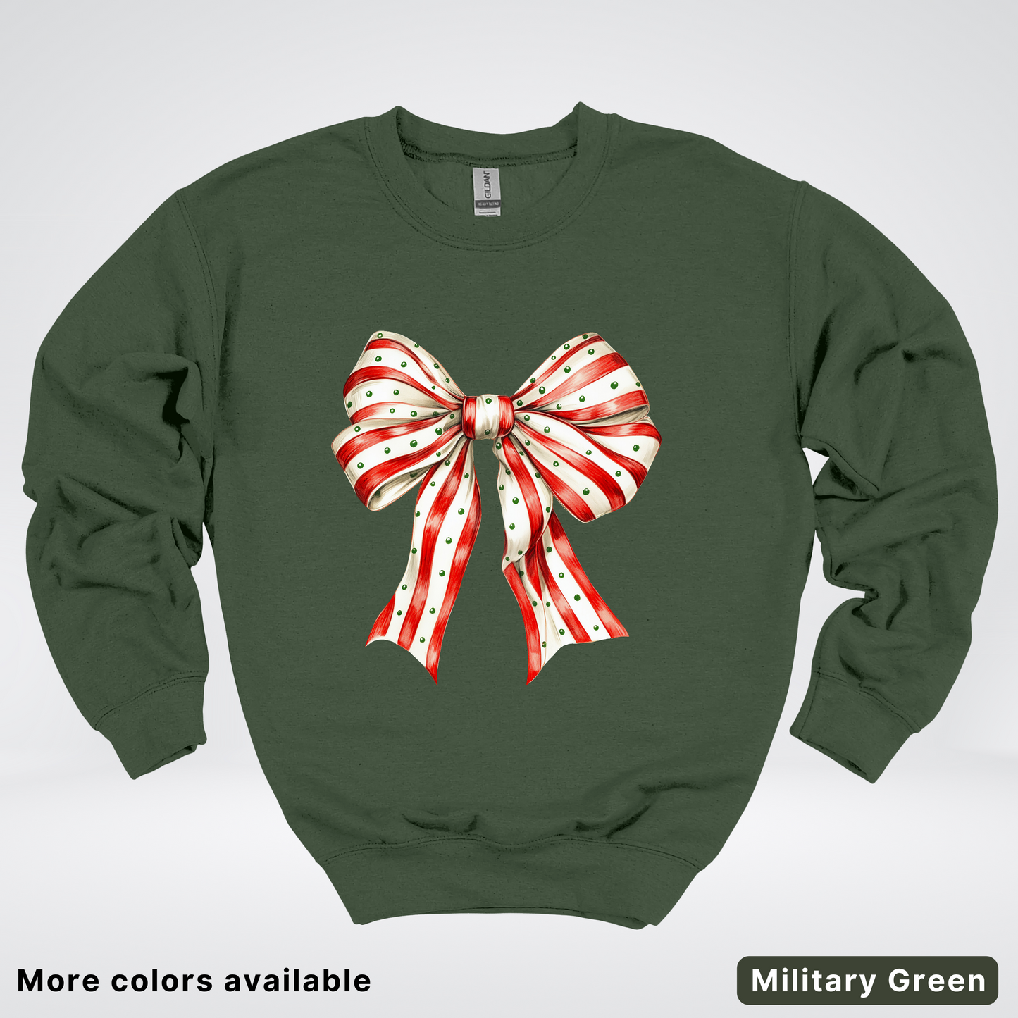 Peppermint Stripe Christmas Bow - Crewneck