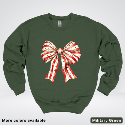 Peppermint Stripe Christmas Bow - Crewneck
