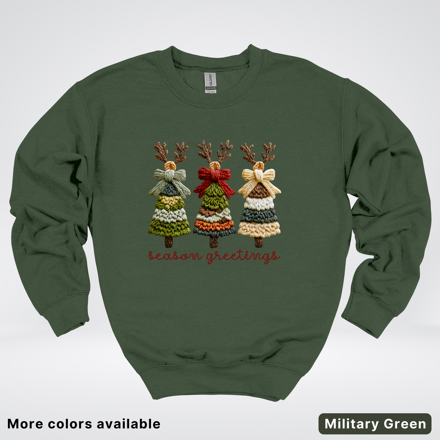 Season Greetings Reindeer Trees Hook Yard Faux - Crewneck Sweatshirt