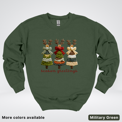 Season Greetings Reindeer Trees Hook Yard Faux - Crewneck Sweatshirt