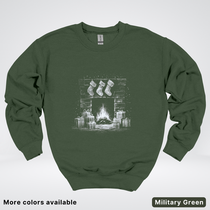 Vintage Christmas Fireplace Scene - Crewneck Sweatshirt