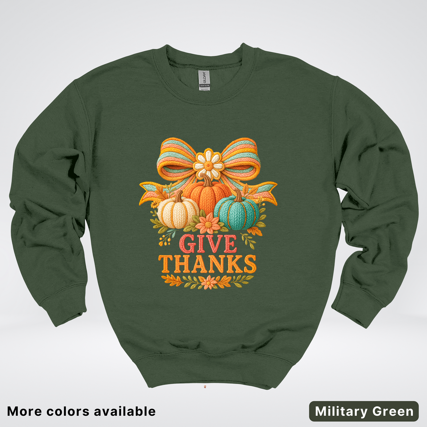 Give Thanks Crochet Thanksgiving Fall Pumpkin - Crewneck Sweatshirt