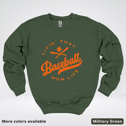 Livin' That Baseball Mom Life – Orange Design - Crewneck Sweatshirt