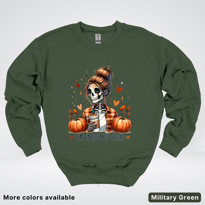 Dead Inside But Spiced Skeleton Coffee Pumpkin Fall - Crewneck Sweatshirt