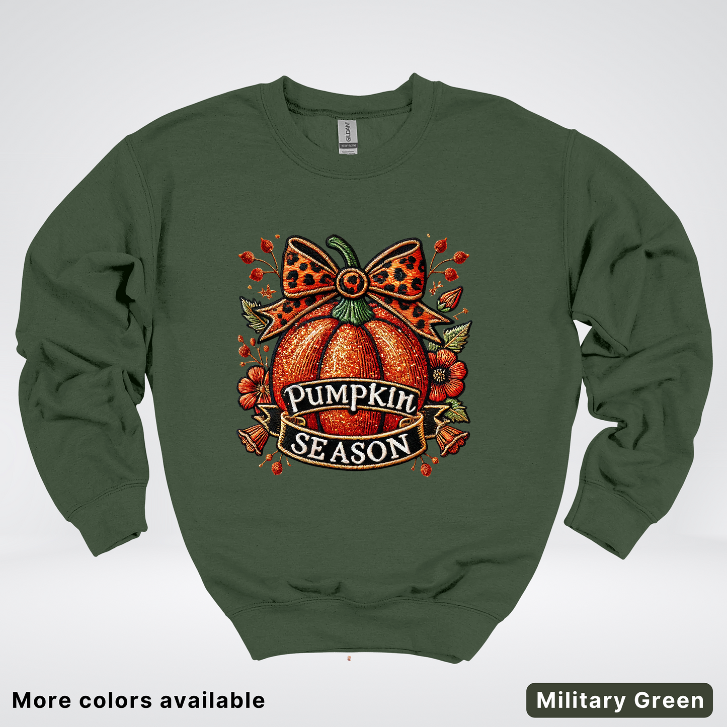 Pumpkin Season Leopard Print Bow Fall Autumn - Crewneck Sweatshirt