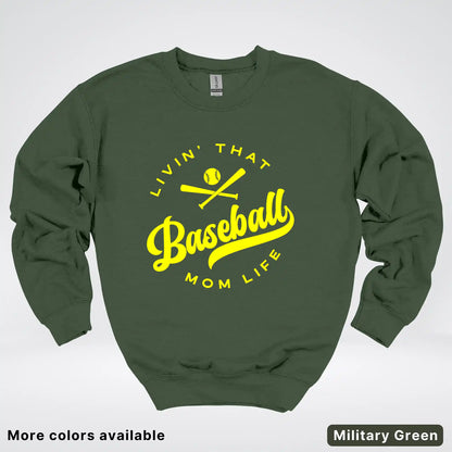 Livin' That Baseball Mom Life - Yellow Design - Crewneck Sweatshirt