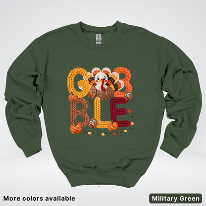 Turkey Gobble Pumpkin Fall Crochet - Crewneck Sweatshirts