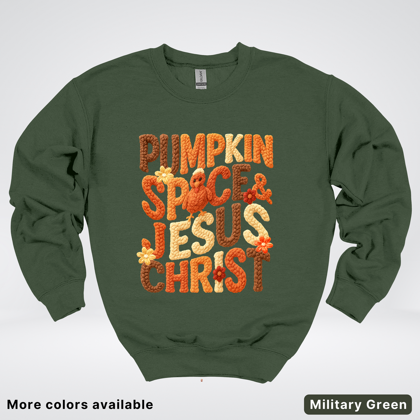 Pumpkin Spice & Jesus Christ Turkey & Flowers Crochet - Crewneck Sweatshirts
