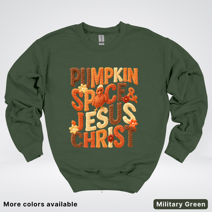 Pumpkin Spice & Jesus Christ Turkey & Flowers Crochet - Crewneck Sweatshirts