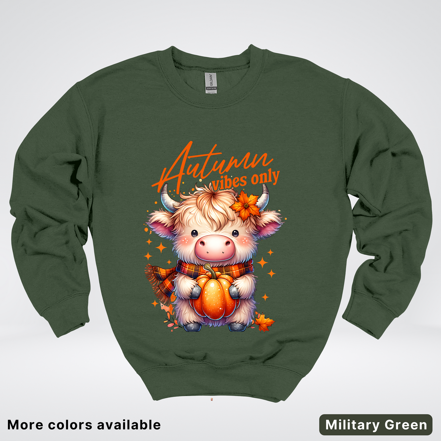 Autumn Fall Vibes Only Small Cow Calf Pumpkin - Crewneck Sweatshirt