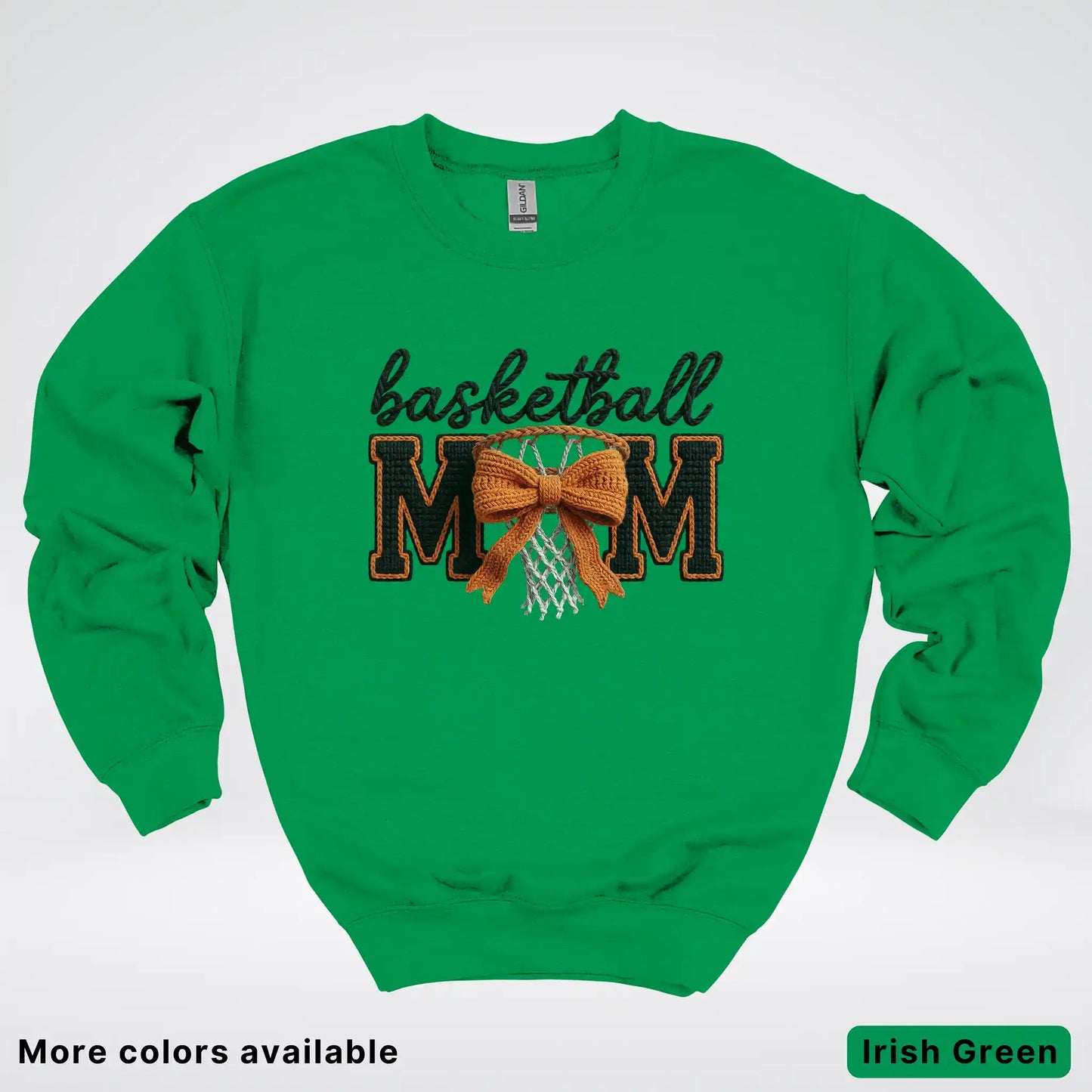 Basketball Mom – Faux Crochet Bow Basketball Graphic Crewneck Sweatshirt