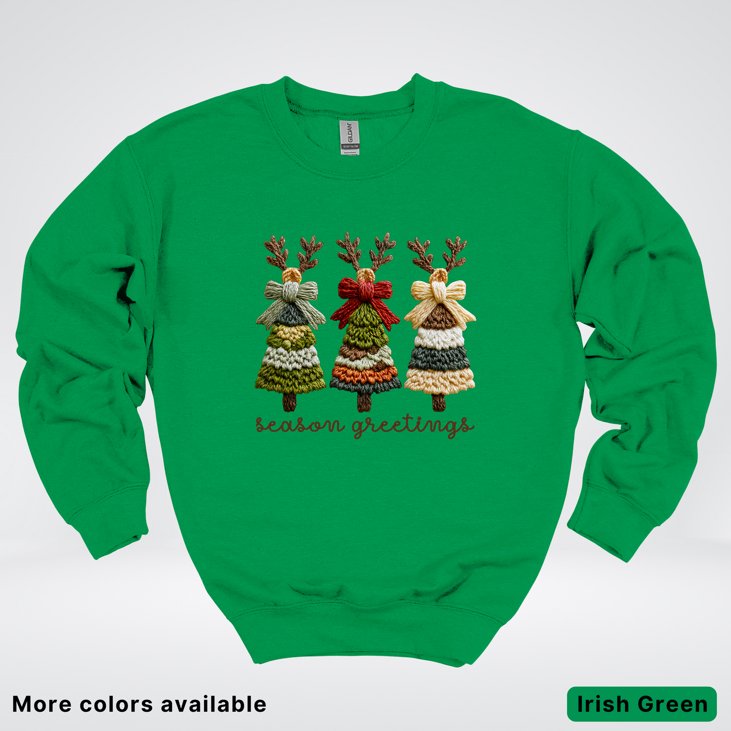 Season Greetings Reindeer Trees Hook Yard Faux - Crewneck Sweatshirt