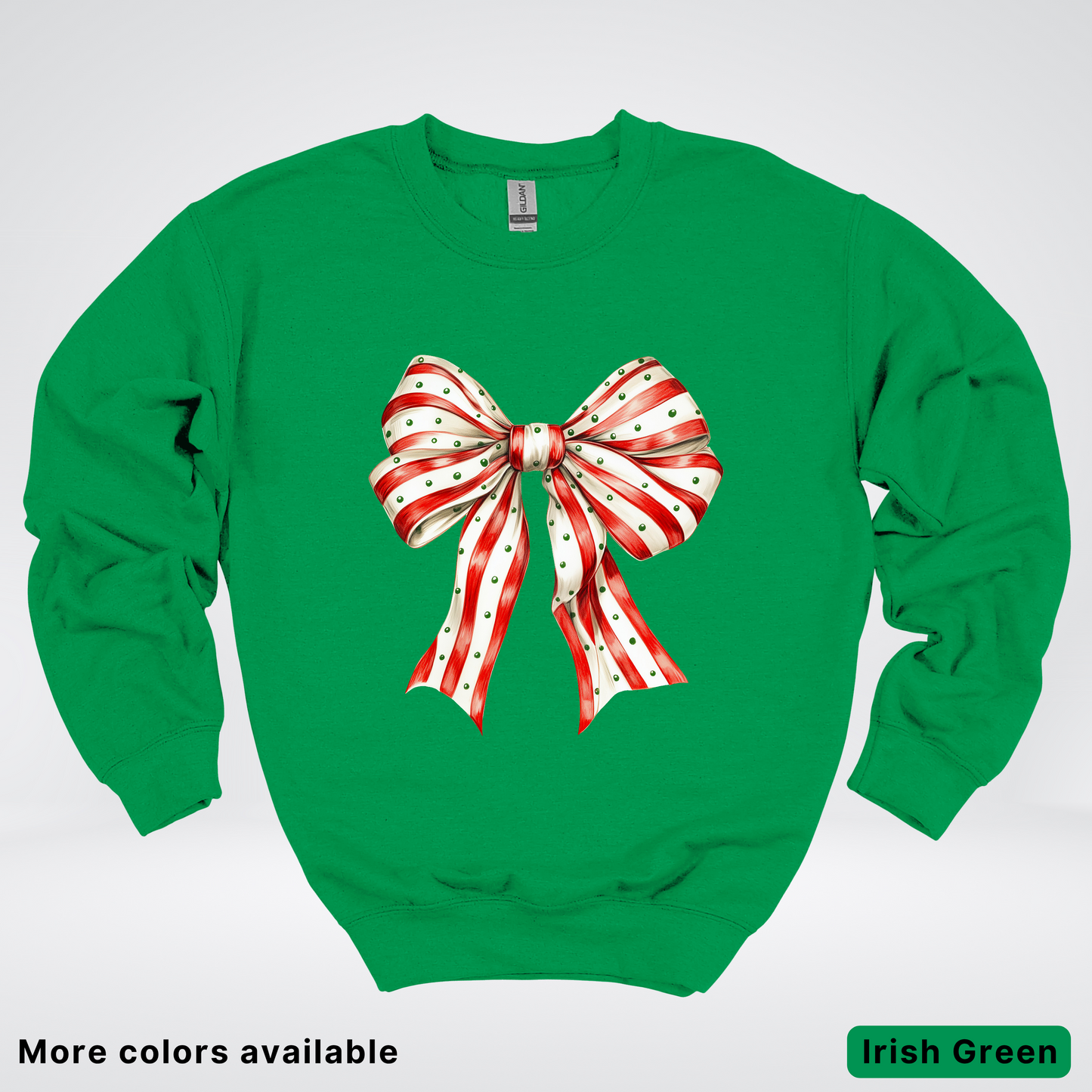 Peppermint Stripe Christmas Bow - Crewneck