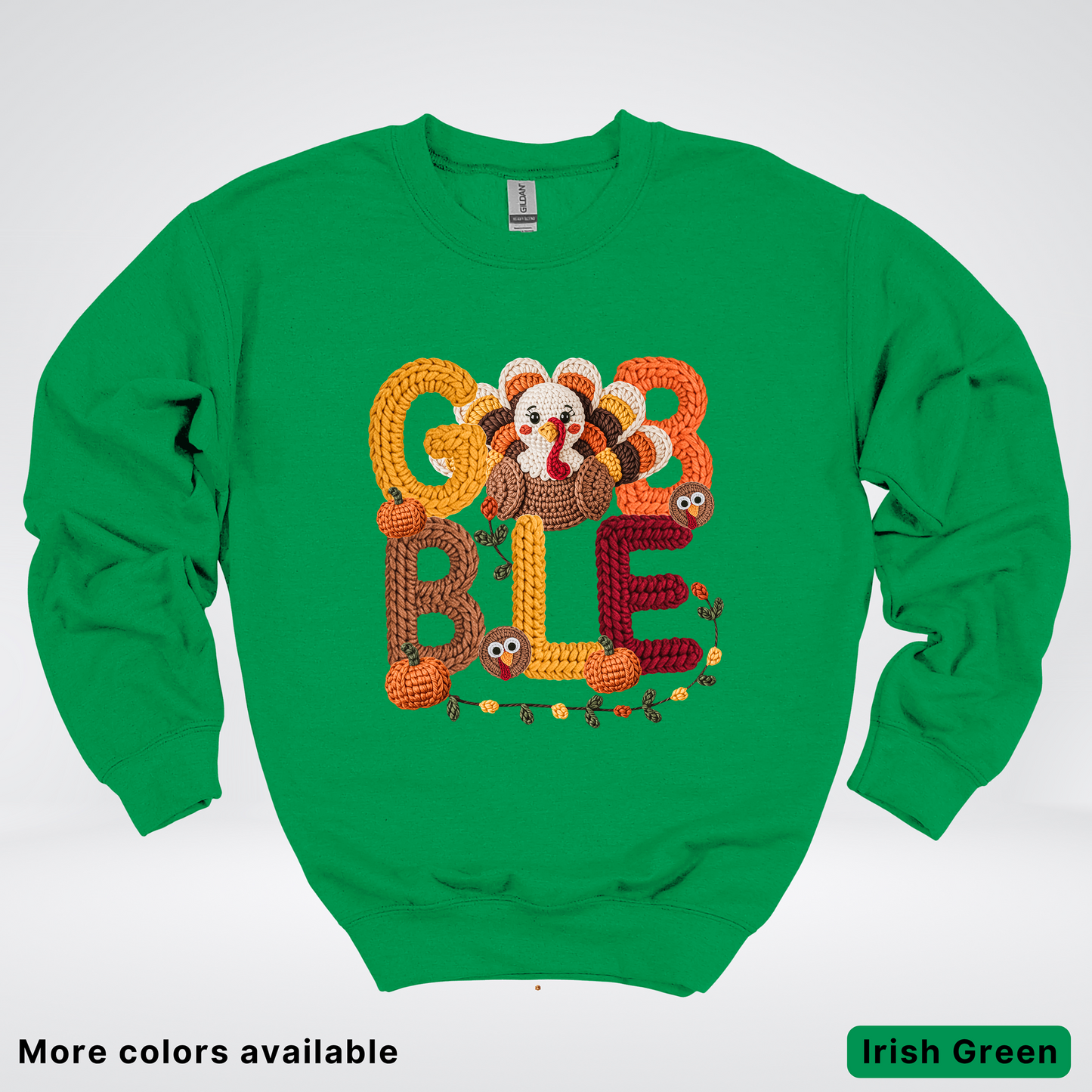 Turkey Gobble Pumpkin Fall Crochet - Crewneck Sweatshirts