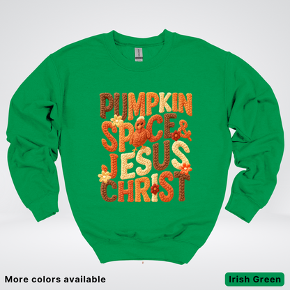 Pumpkin Spice & Jesus Christ Turkey & Flowers Crochet - Crewneck Sweatshirts