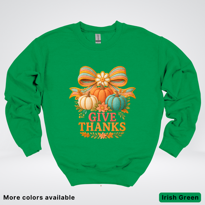 Give Thanks Crochet Thanksgiving Fall Pumpkin - Crewneck Sweatshirt