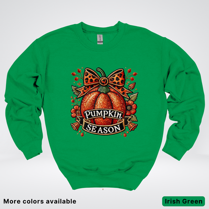 Pumpkin Season Leopard Print Bow Fall Autumn - Crewneck Sweatshirt