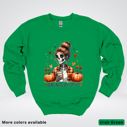 Dead Inside But Spiced Skeleton Coffee Pumpkin Fall - Crewneck Sweatshirt