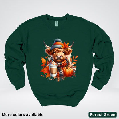 Fall Cow Cold Brew Coffee Pumpkin - Crewneck Sweatshirts