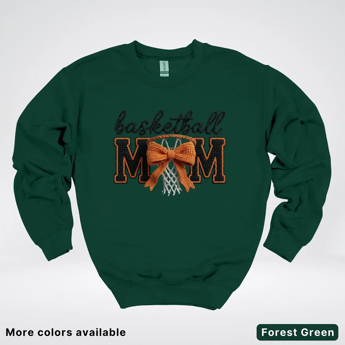Basketball Mom – Faux Crochet Bow Basketball Graphic Crewneck Sweatshirt