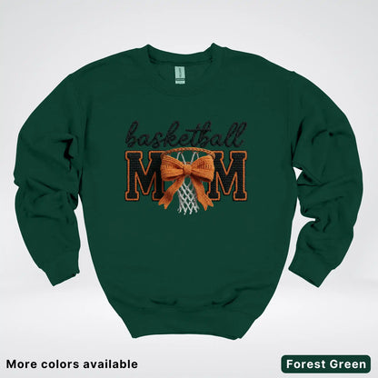 Basketball Mom – Faux Crochet Bow Basketball Graphic Crewneck Sweatshirt