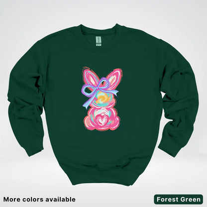 Coquette Easter Bunny – Pastel Bow Bunny Spring Graphic - Crewneck Sweatshirt