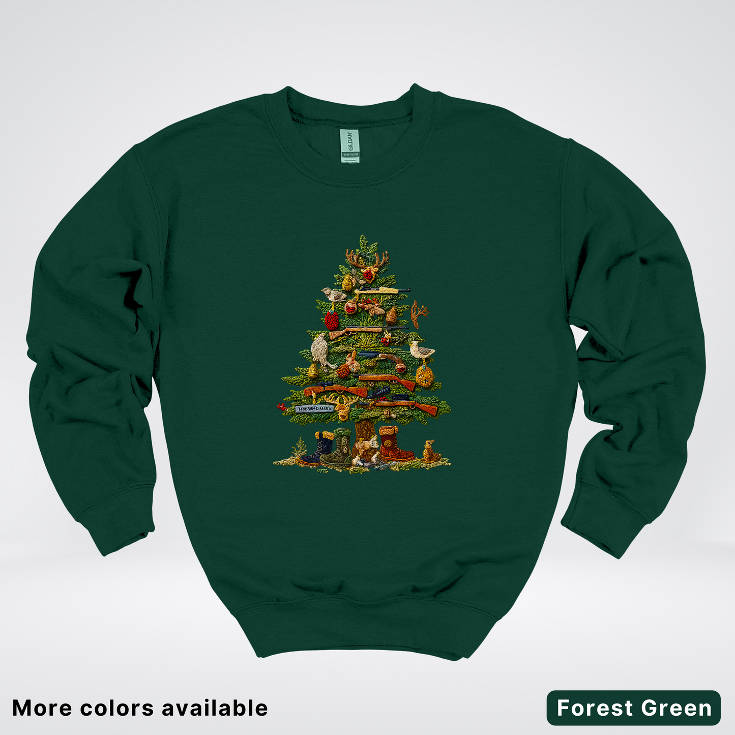 Woodland Critters Christmas Tree Hook Yard Faux - Crewneck Sweatshirt