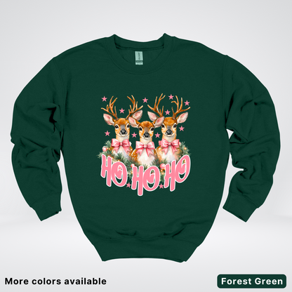 Ho Ho Ho Pink Deer Trio - Crewneck Sweatshirt