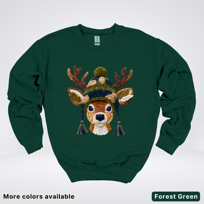 Cozy Winter Reindeer Hook Yard Faux Texture - Crewneck Sweatshirt