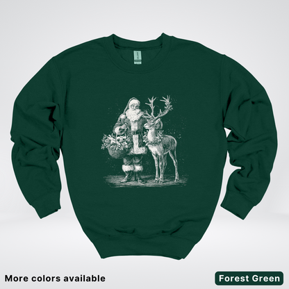 Vintage Santa and Reindeer - Crewneck Sweatshirt