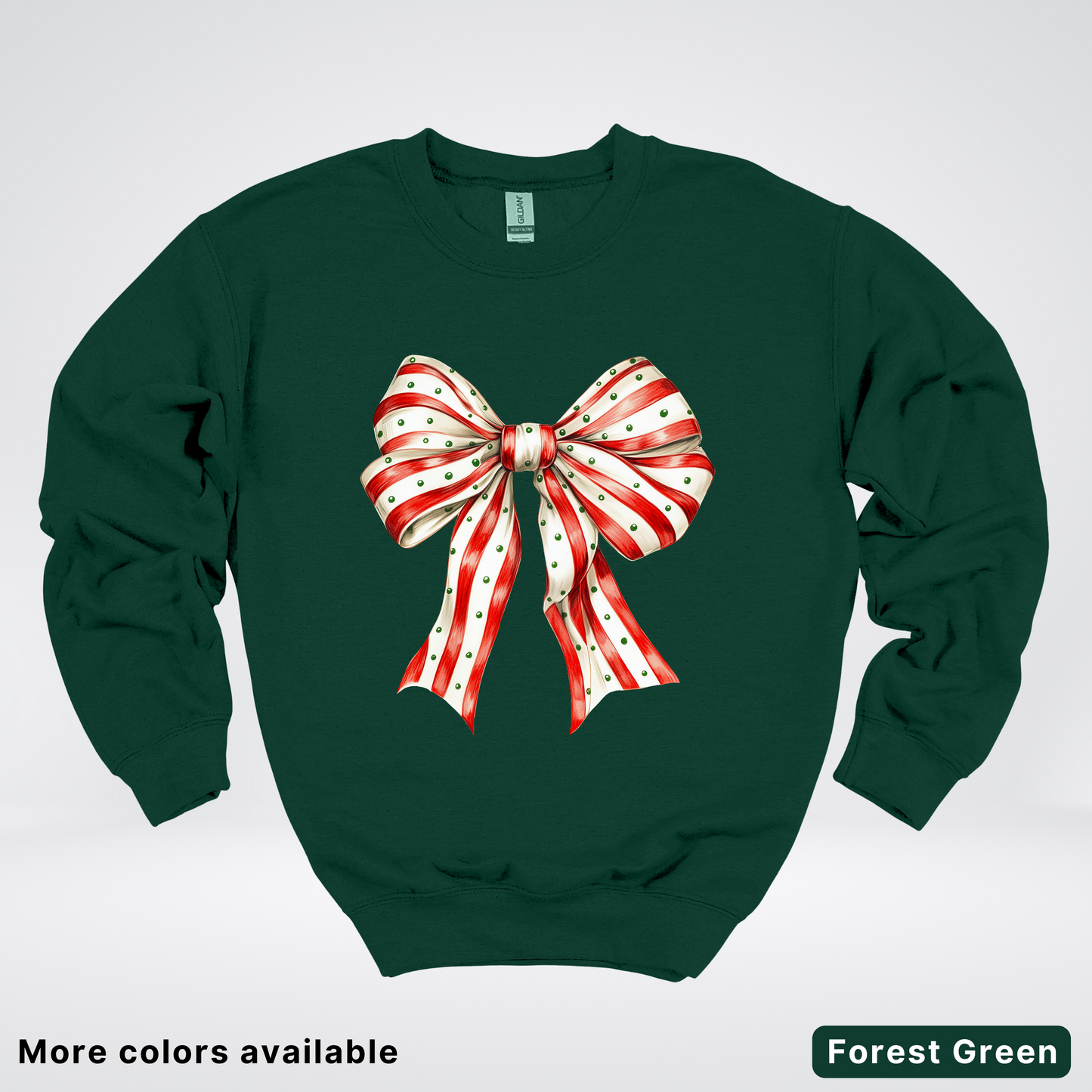Peppermint Stripe Christmas Bow - Crewneck