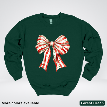 Peppermint Stripe Christmas Bow - Crewneck