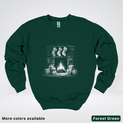 Vintage Christmas Fireplace Scene - Crewneck Sweatshirt