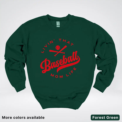 Livin' That Baseball Mom Life - Red Design - Crewneck Sweatshirt