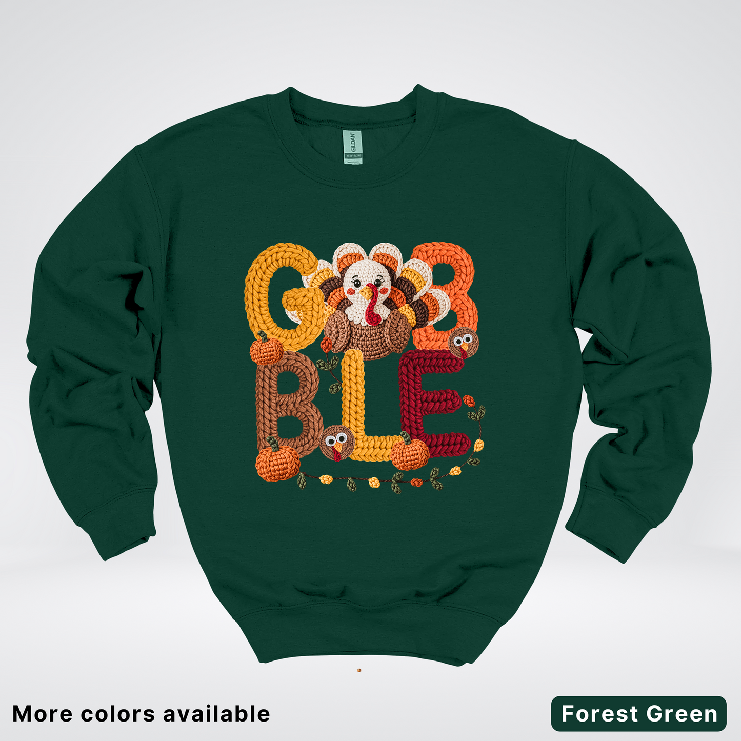 Turkey Gobble Pumpkin Fall Crochet - Crewneck Sweatshirts